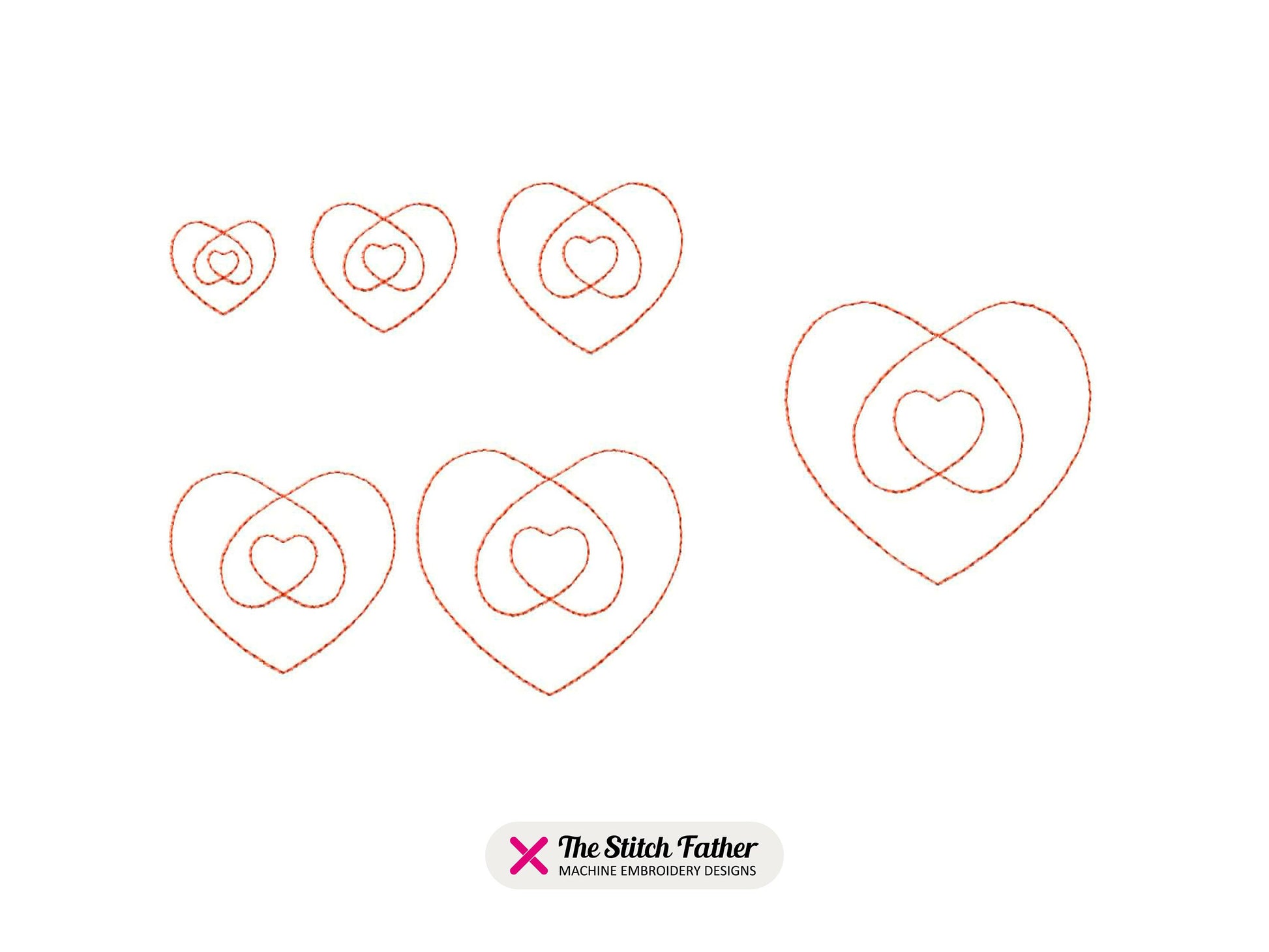 Mini Nested Hearts Linear Style Machine Embroidery design - 6 sizes - INSTANT DOWNLOAD