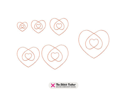 Mini Nested Hearts Linear Style Machine Embroidery design - 6 sizes - INSTANT DOWNLOAD