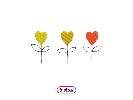 Three Heart Shaped Flowers Machine Embroidery design - 5 sizes - INSTANT DOWNLOAD