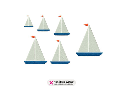 Elegant Sailing Boat Machine Embroidery design - 6 sizes - INSTANT DOWNLOAD