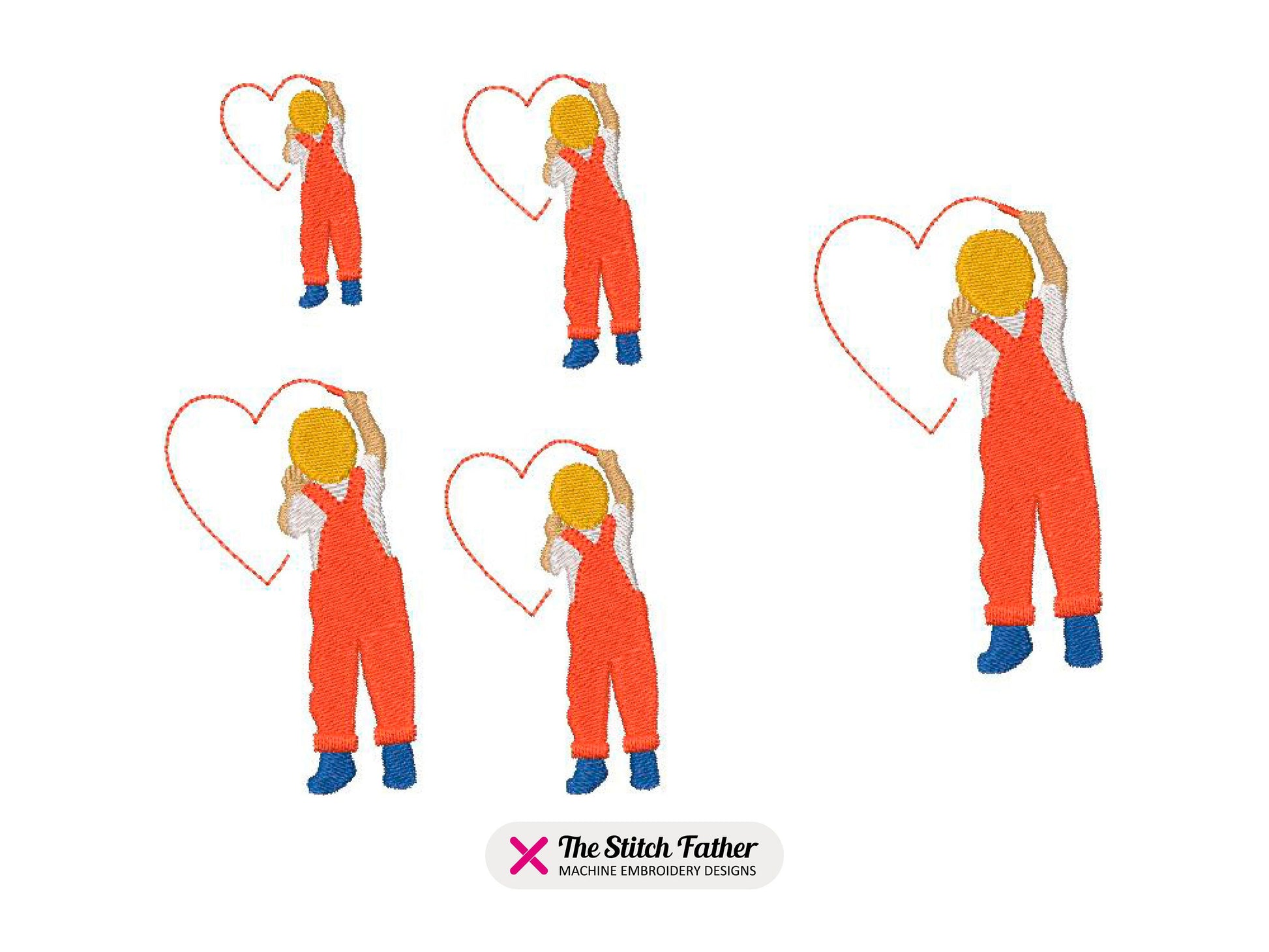 Vintage Child Drawing a Heart Machine Embroidery design - 5 sizes - INSTANT DOWNLOAD