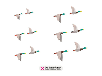 Two Green Collar Ducks Flying Machine Embroidery design - 6 sizes - INSTANT DOWNLOAD
