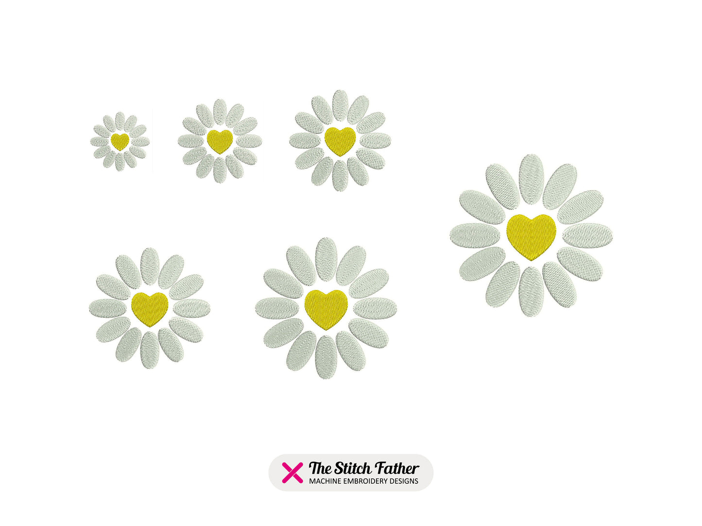 Daisy with Heart Machine Embroidery design - 6 sizes - INSTANT DOWNLOAD