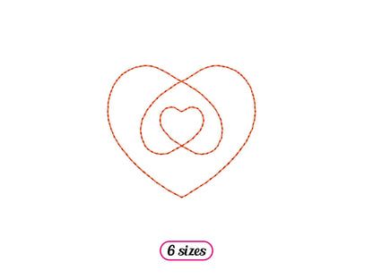 Mini Nested Hearts Linear Style Machine Embroidery design - 6 sizes - INSTANT DOWNLOAD