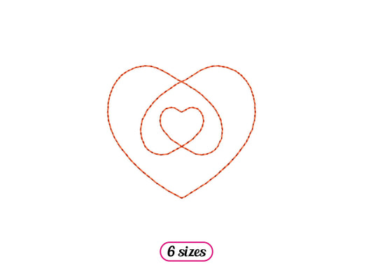 Mini Nested Hearts Linear Style Machine Embroidery design - 6 sizes - INSTANT DOWNLOAD