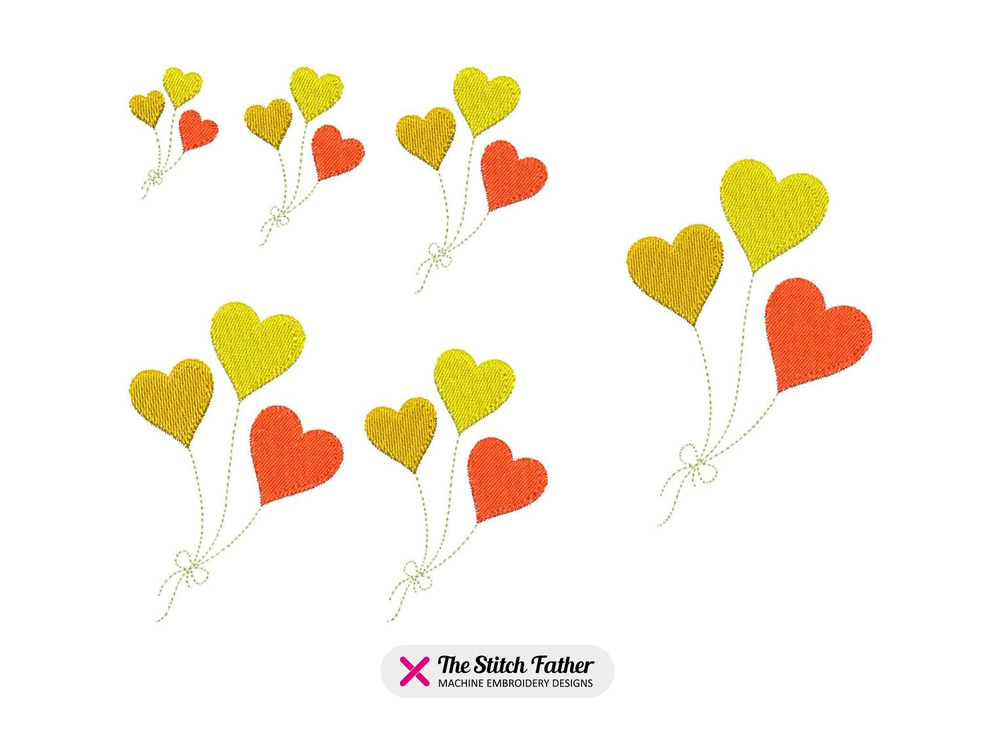 Heart Shaped Balloons Machine Embroidery design - 6 sizes - INSTANT DOWNLOAD