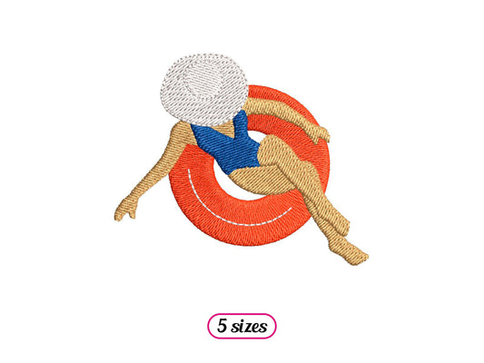 Retro Lady Swim Ring Machine Embroidery design - 5 sizes - INSTANT DOWNLOAD