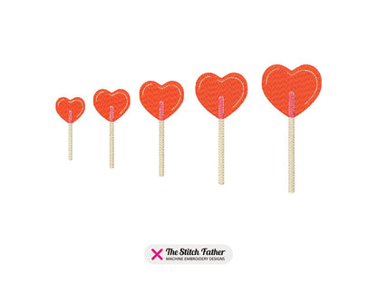 Heart Lollipop Machine Embroidery design - 5 sizes - INSTANT DOWNLOAD