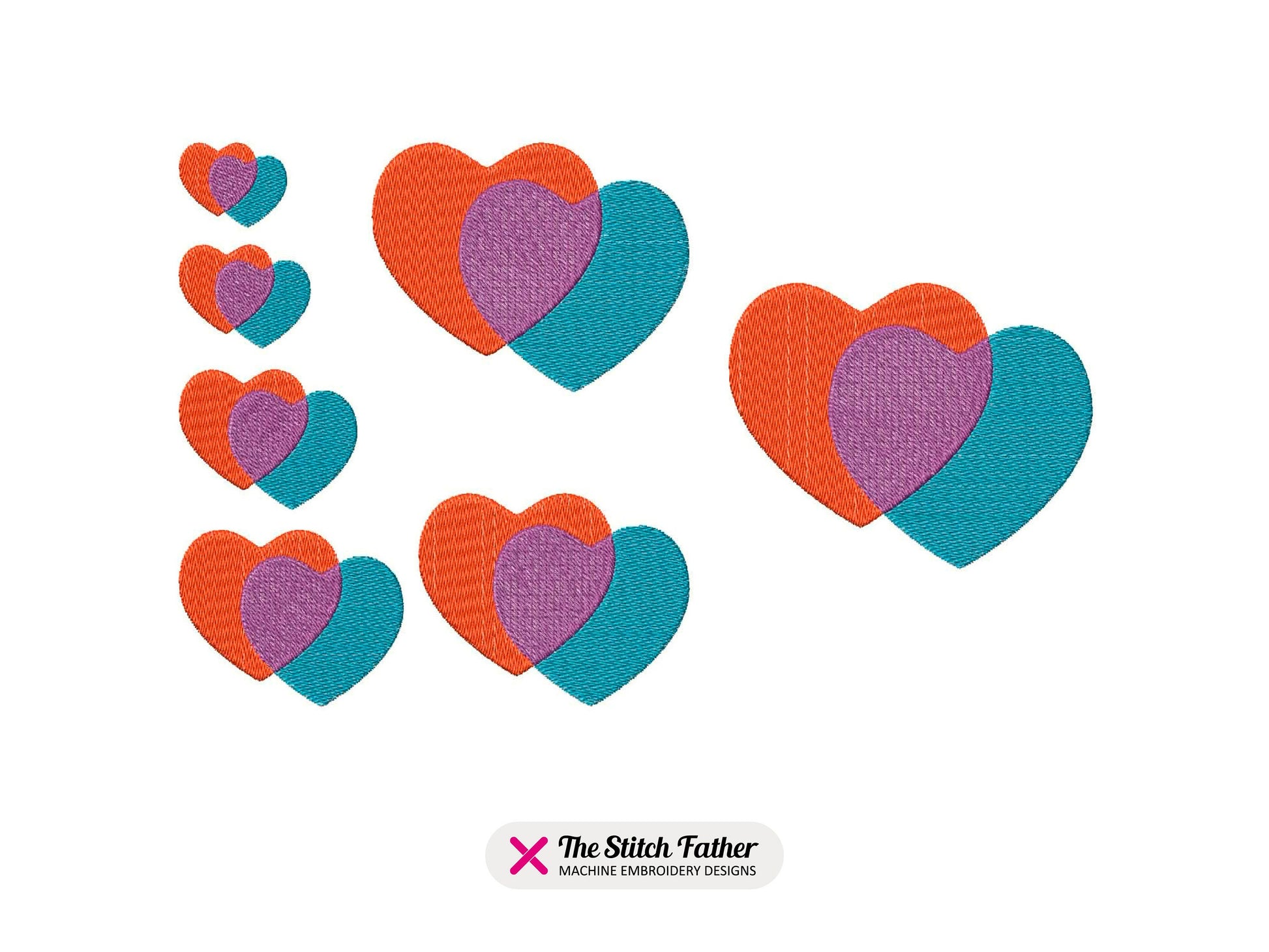 Superimposed Hearts Machine Embroidery design - 7 sizes - INSTANT DOWNLOAD