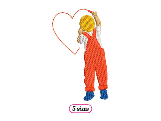 Vintage Child Drawing a Heart Machine Embroidery design - 5 sizes - INSTANT DOWNLOAD