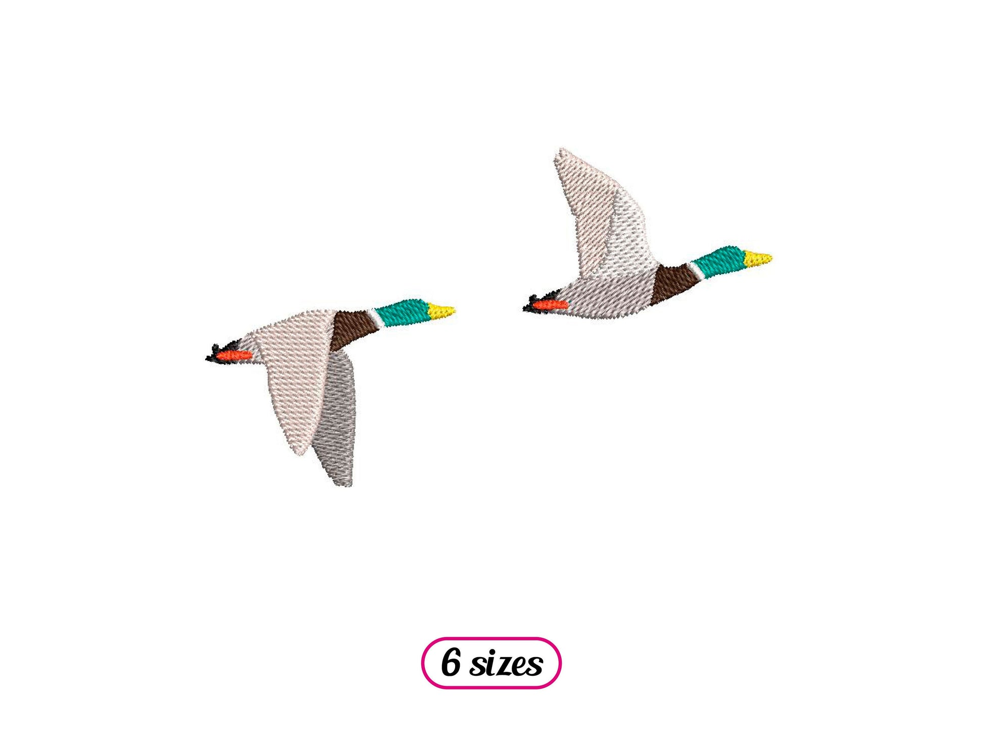 Two Green Collar Ducks Flying Machine Embroidery design - 6 sizes - INSTANT DOWNLOAD