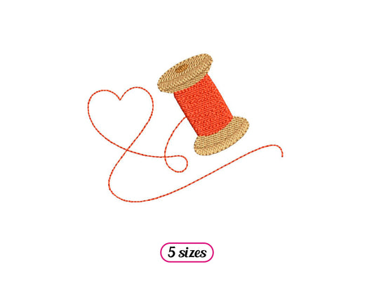 Thread Spool with Heart Machine Embroidery design - 5 sizes - INSTANT DOWNLOAD
