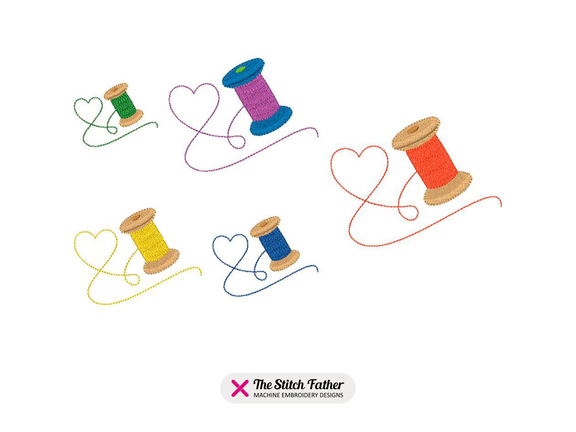Thread Spool with Heart Machine Embroidery design - 5 sizes - INSTANT DOWNLOAD