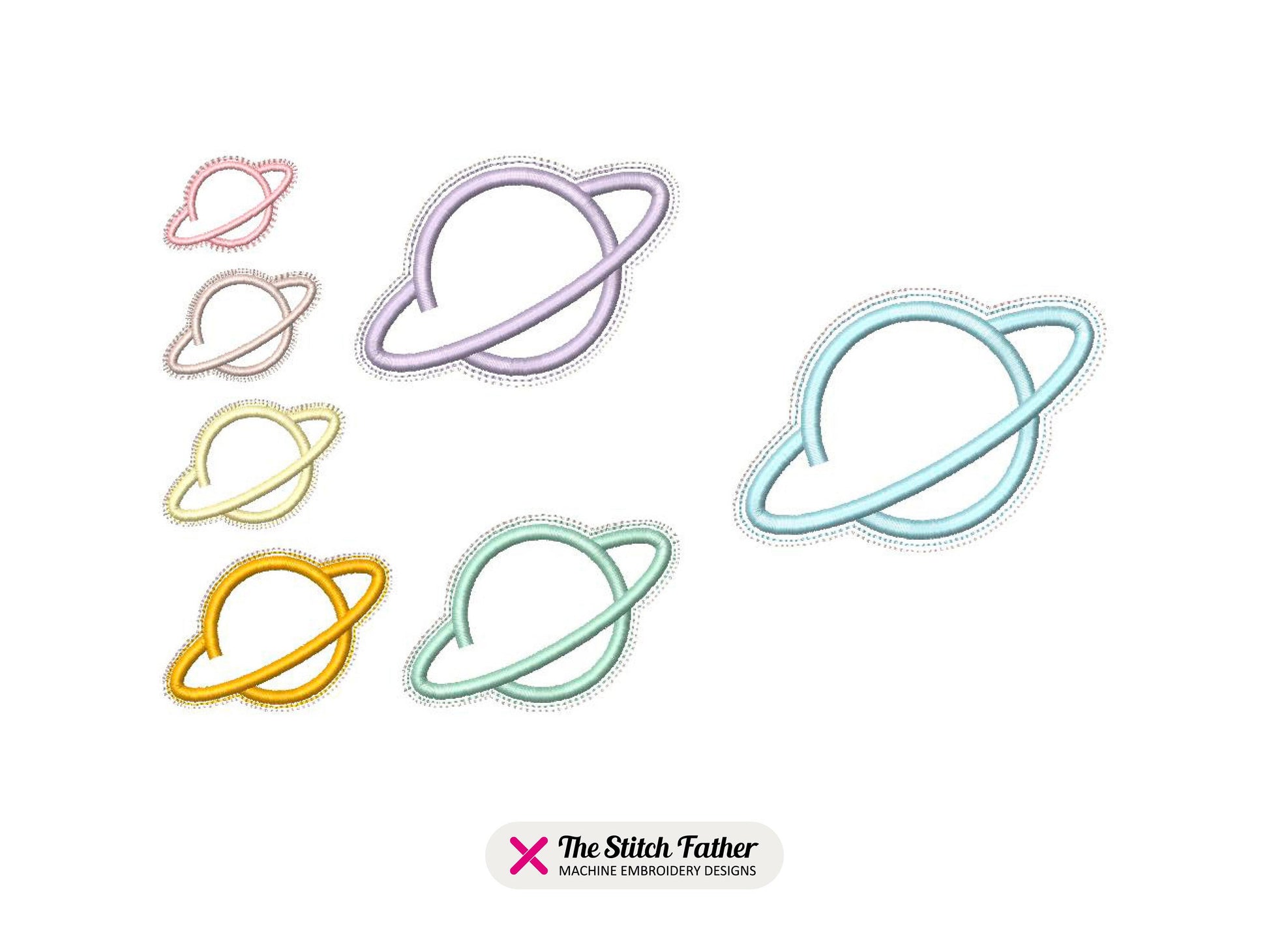 Planet Logo Linear Style Machine Embroidery design - 7 sizes - INSTANT DOWNLOAD