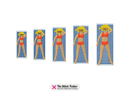 Lady on Beach Towel Machine Embroidery design - 5 sizes - INSTANT DOWNLOAD