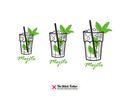 Mojito Cocktail Machine Embroidery design - 3 sizes - INSTANT DOWNLOAD