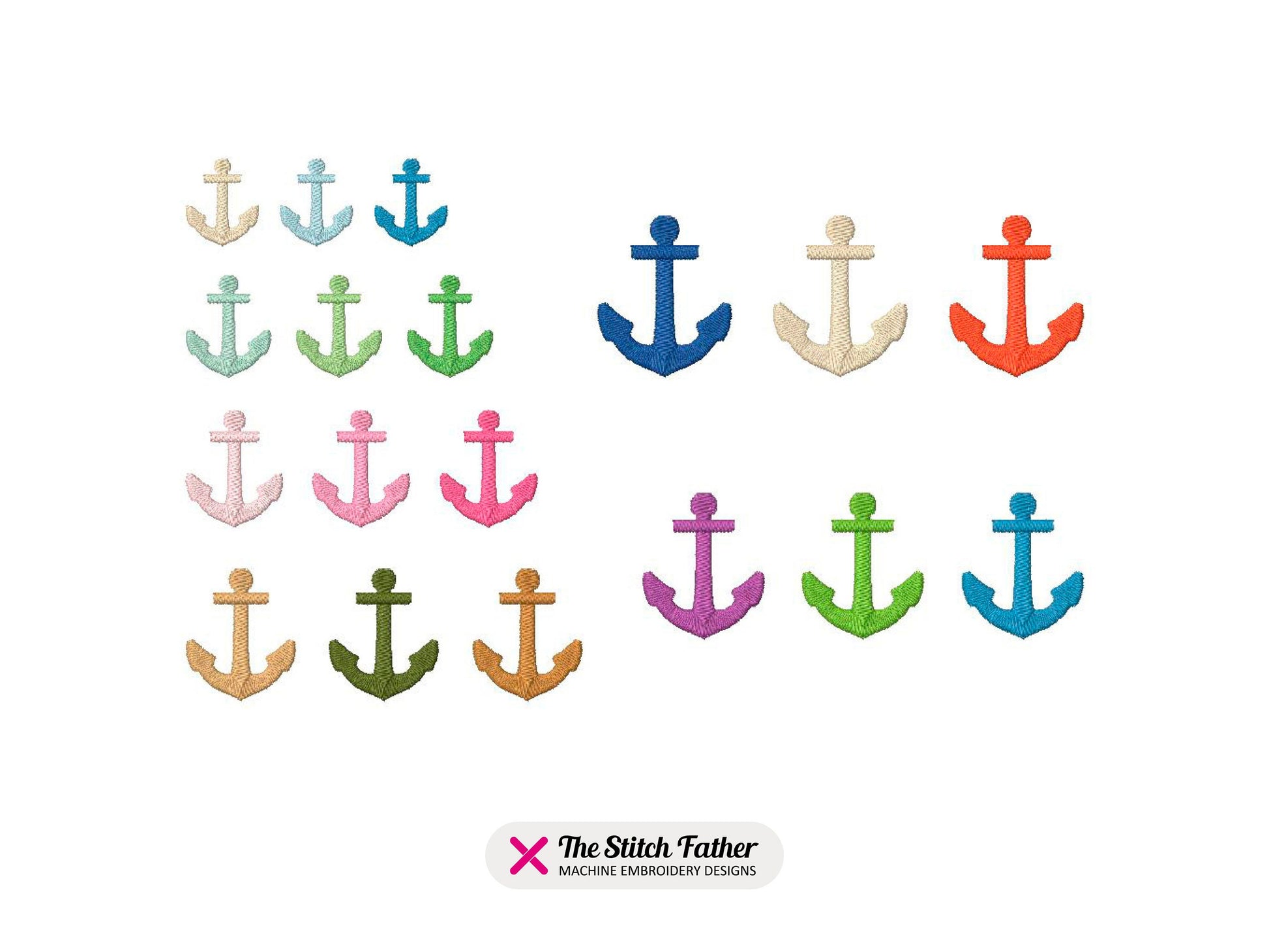 Three Anchors Horizontal Layout Machine Embroidery design - 6 sizes - INSTANT DOWNLOAD