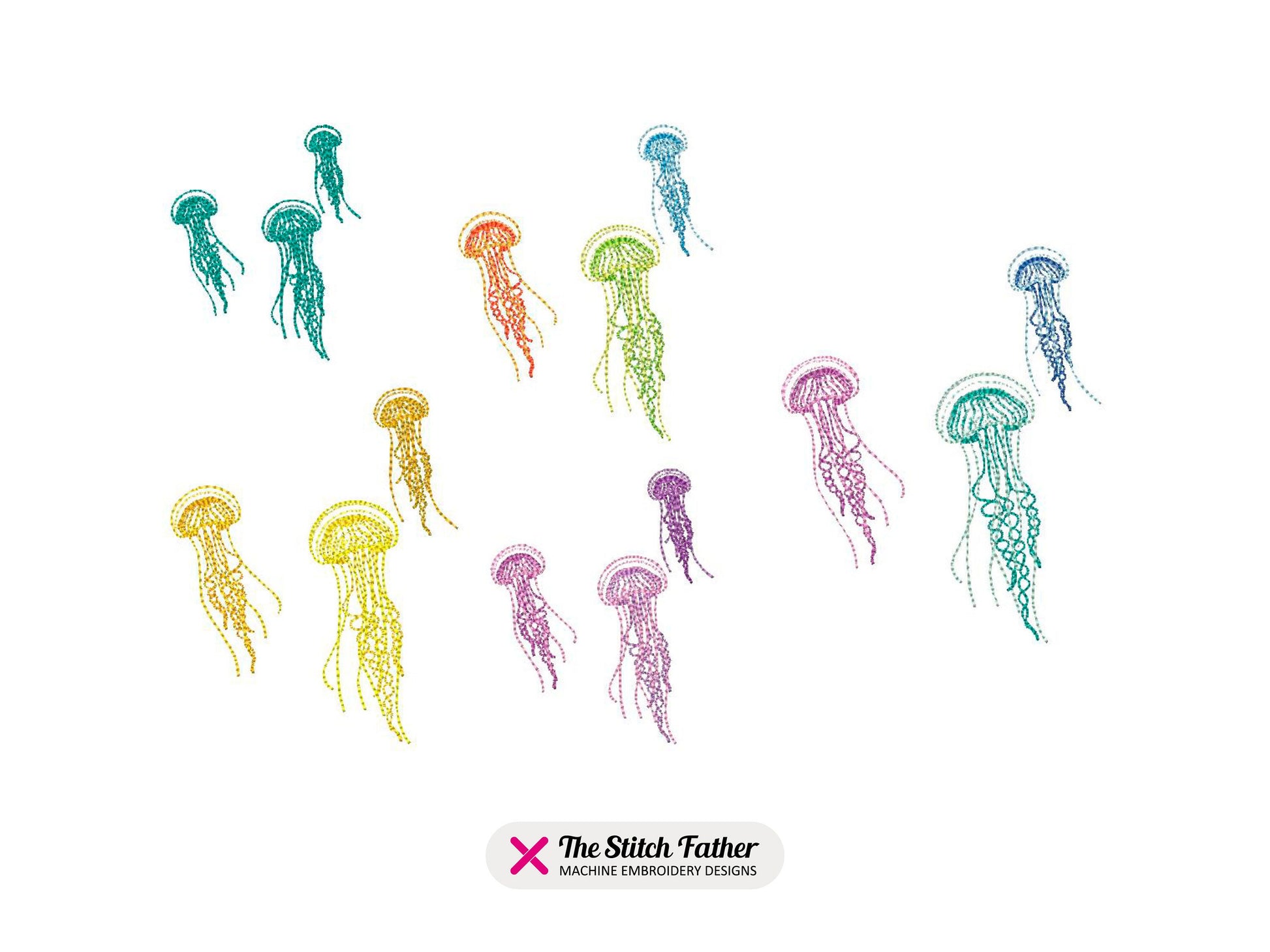 Jellyfish Group Linear Style Machine Embroidery design - 5 sizes - INSTANT DOWNLOAD