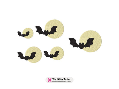 Bat Flying over Moon Machine Embroidery design - 5 sizes - INSTANT DOWNLOAD