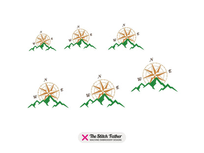 Compass rose Mountains Machine Embroidery design - 6 sizes - INSTANT DOWNLOAD