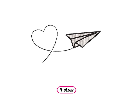 Paper Plane with Heart Machine Embroidery design - 4 sizes - INSTANT DOWNLOAD