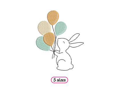 Bunny with Balloons Machine Embroidery design - 5 sizes - INSTANT DOWNLOAD