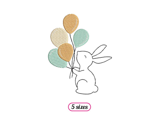 Bunny with Balloons Machine Embroidery design - 5 sizes - INSTANT DOWNLOAD