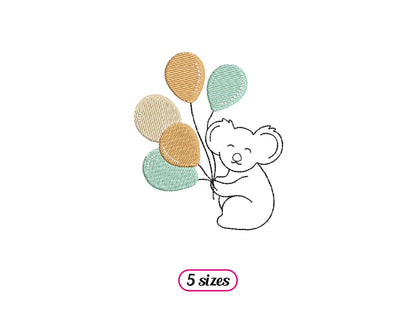 Koala with Balloons Machine Embroidery design - 5 sizes - INSTANT DOWNLOAD