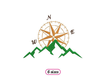 Compass rose Mountains Machine Embroidery design - 6 sizes - INSTANT DOWNLOAD
