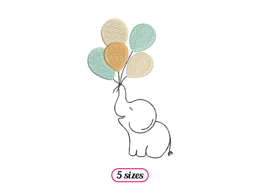 Elephant with Balloons Machine Embroidery design - 5 sizes - INSTANT DOWNLOAD