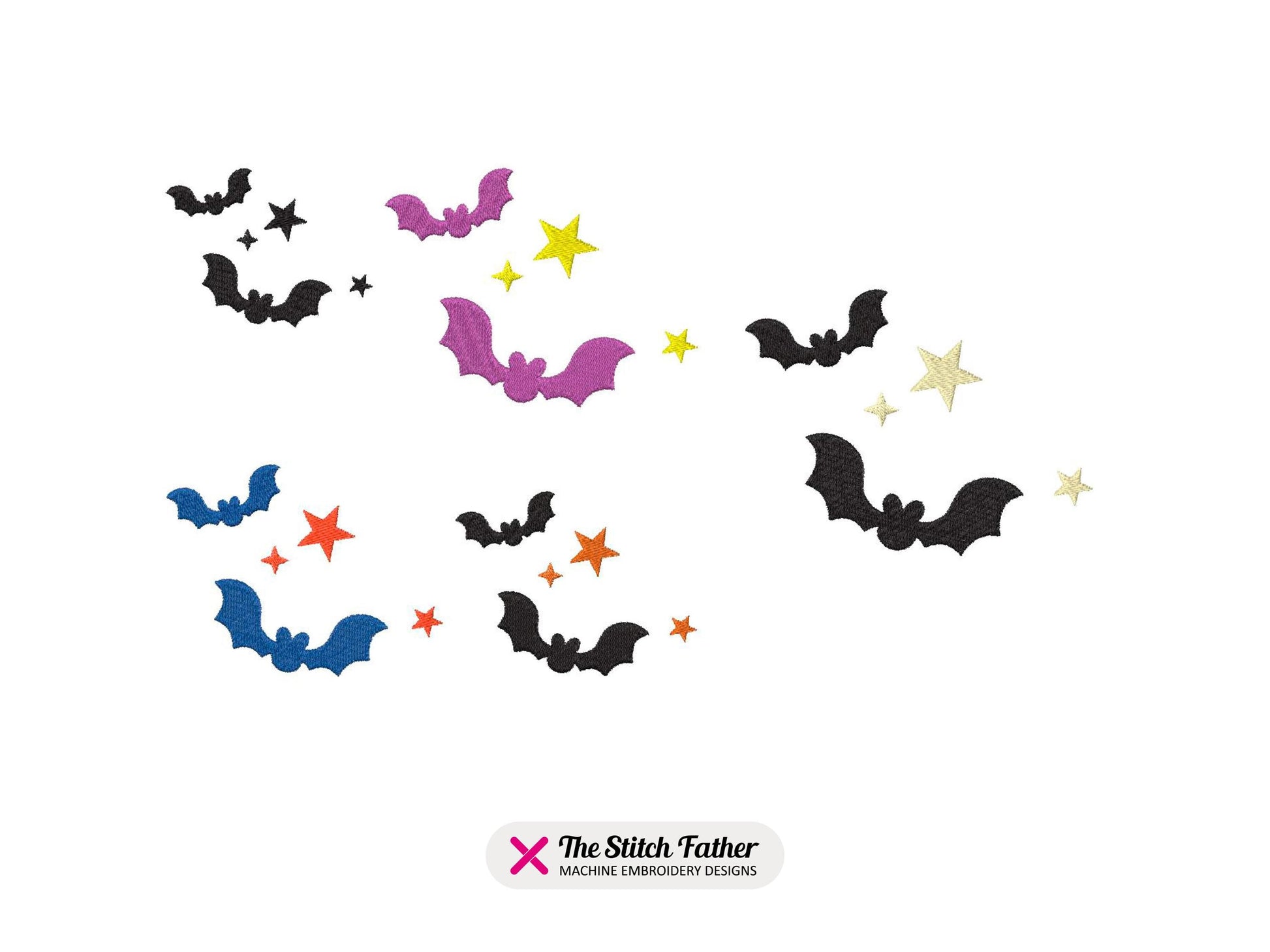 Bat with Stars Machine Embroidery design - 5 sizes - INSTANT DOWNLOAD