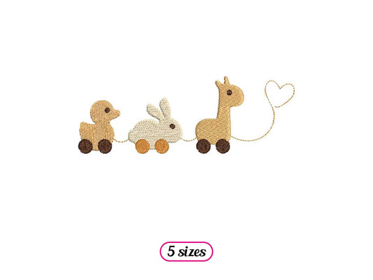 Toy Animal Train Machine Embroidery design - 5 sizes - INSTANT DOWNLOAD