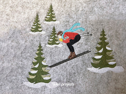 Mountain Skier Speeding Down Slope