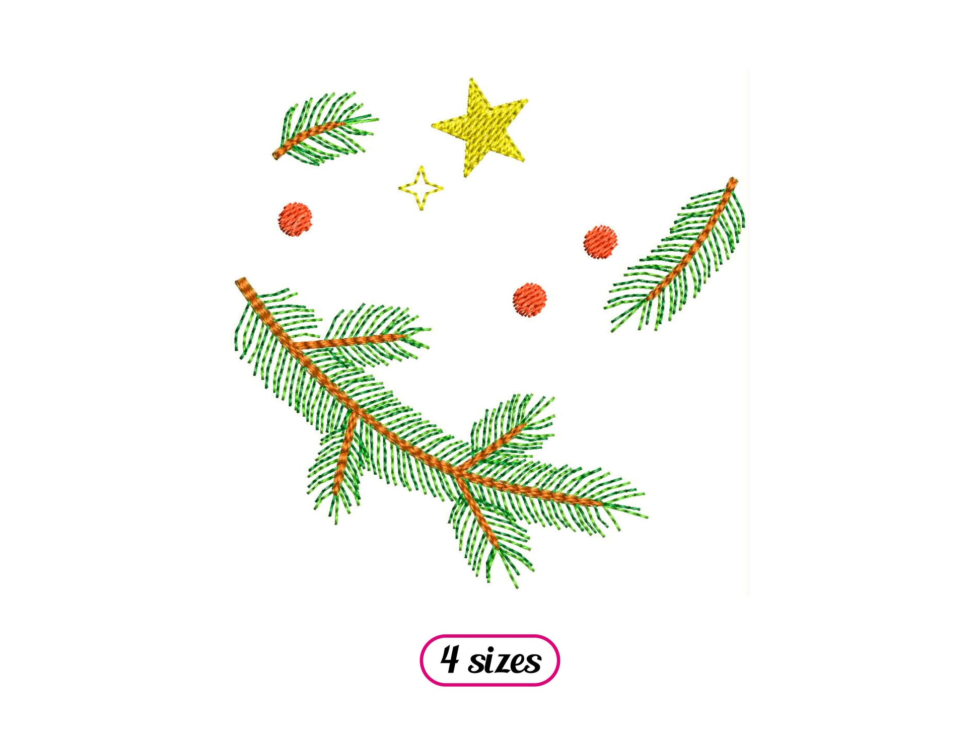 Fir Tree Branches, Stars and Berries