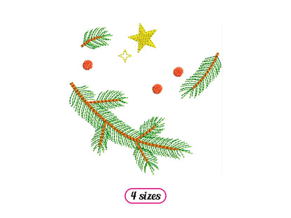 Fir Tree Branches, Stars and Berries