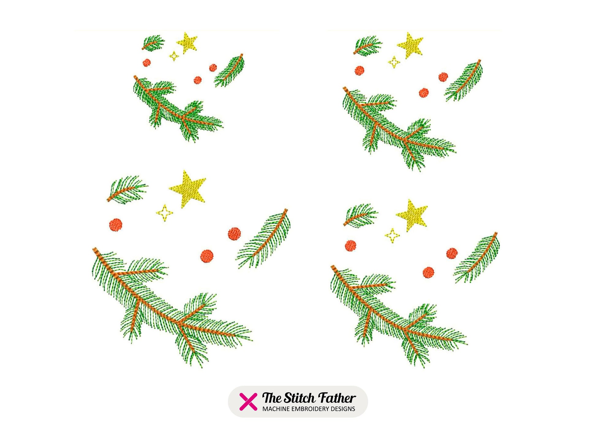 Fir Tree Branches, Stars and Berries