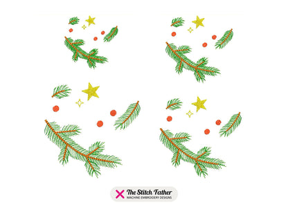 Fir Tree Branches, Stars and Berries