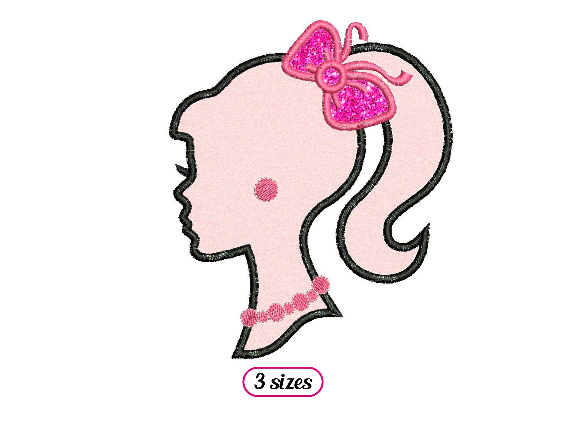 Doll Face Profile Applique Machine Embroidery design - 3 sizes - INSTANT DOWNLOAD