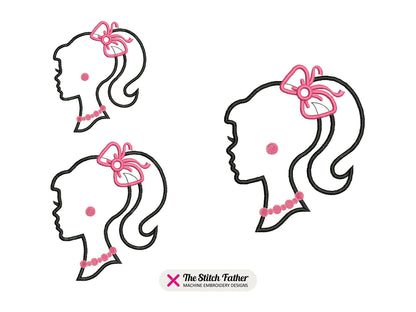 Doll Face Profile Applique Machine Embroidery design - 3 sizes - INSTANT DOWNLOAD