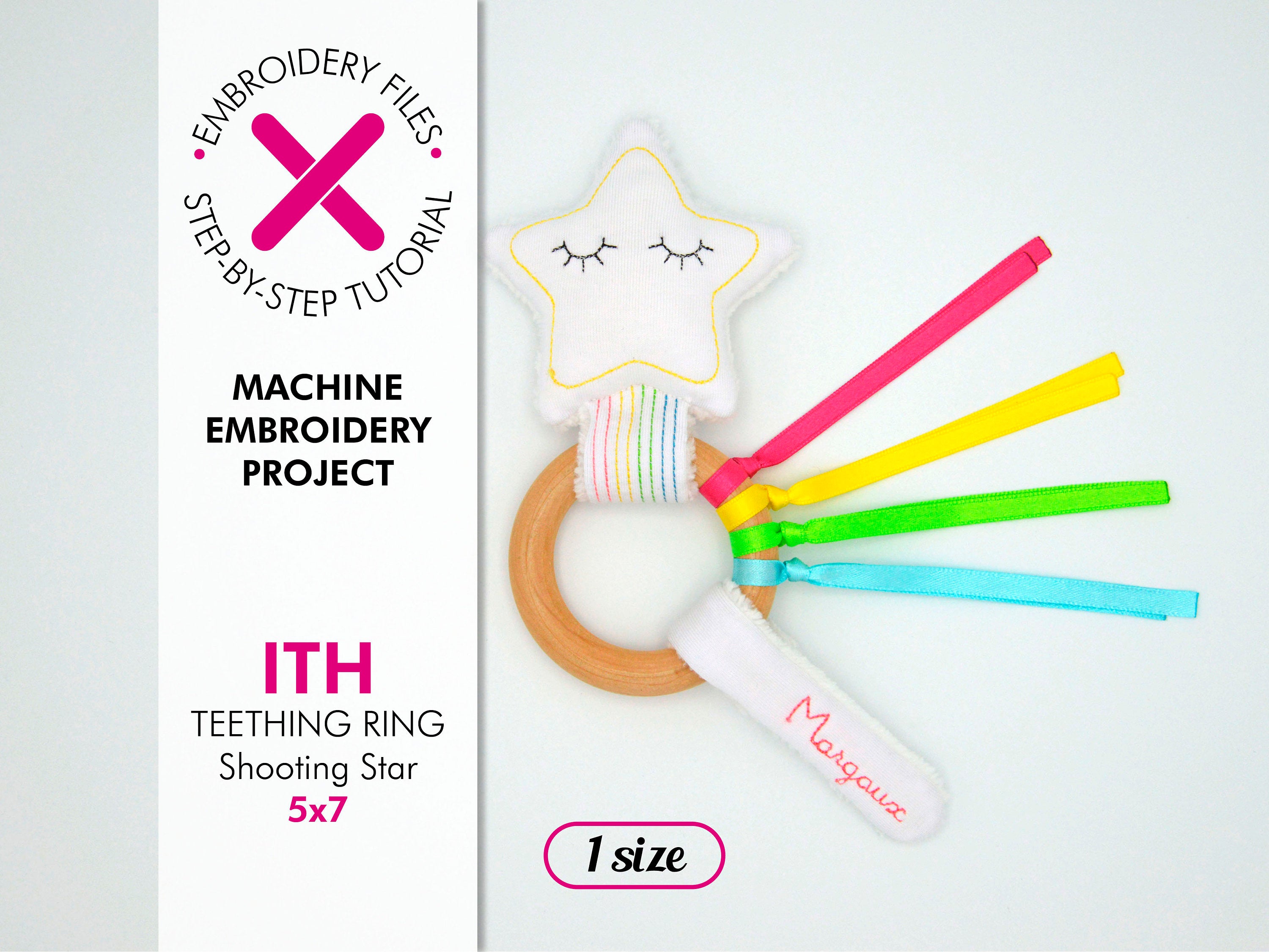 Teething Ring Shooting Star – The Stitch Father - Machine Embroidery