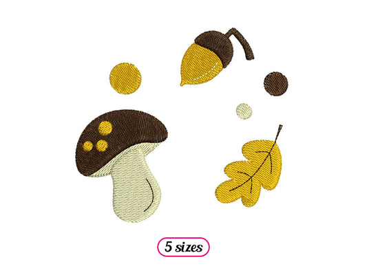 Autumn Pattern, Mushroom, Oak Leaf and Acorn