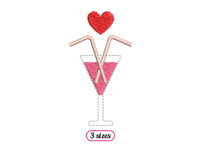 Mini Valentine Drink Embroidery design – Valentine Love Cocktail – Romantic Glass Heart - Lovers – Valentine Day - INSTANT DOWNLOAD File
