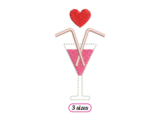 Mini Valentine Drink Embroidery design – Valentine Love Cocktail – Romantic Glass Heart - Lovers – Valentine Day - INSTANT DOWNLOAD File