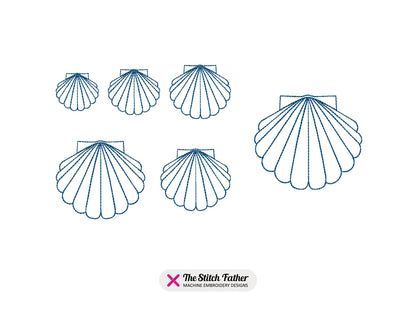 Linear Scallop Shell Machine Embroidery design - 6 sizes - INSTANT DOWNLOAD